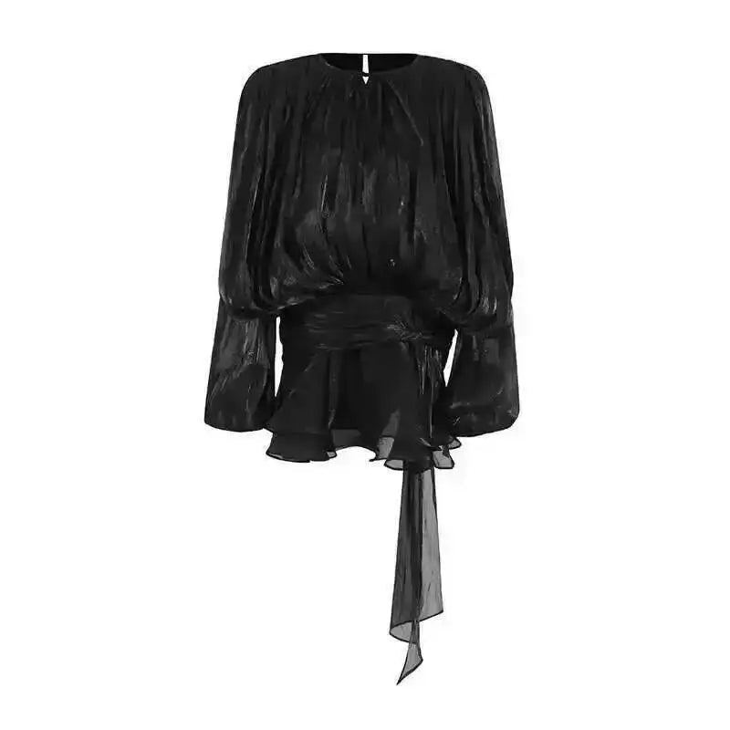 Damen Mini-Kleid - Einfarbige Bluse mit Spitze - flohmarkt-deutschland.shop