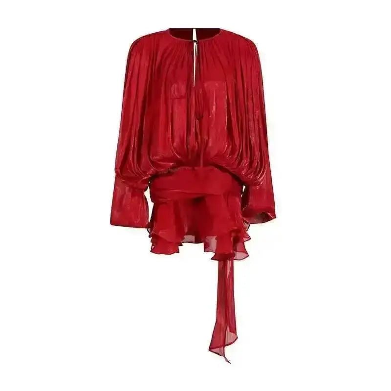 Damen Mini-Kleid - Einfarbige Bluse mit Spitze - flohmarkt-deutschland.shop