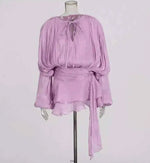 Damen Mini-Kleid - Einfarbige Bluse mit Spitze - flohmarkt-deutschland.shop