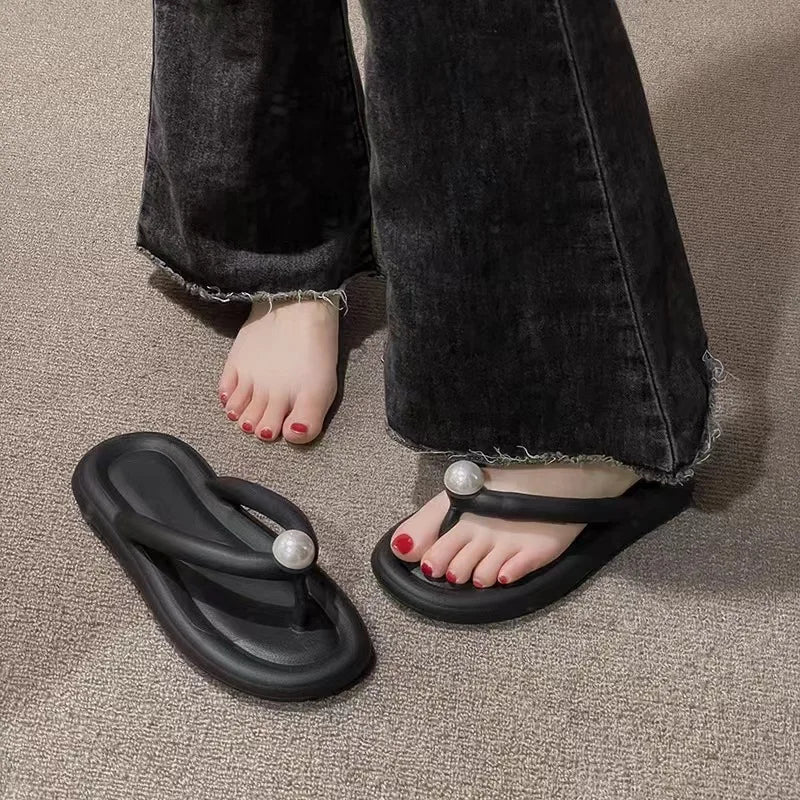 Damen Perlen Flip-Flops 2026 – Plateau Pillow-Slides, leicht & rutschfest - flohmarkt-deutschland.shop