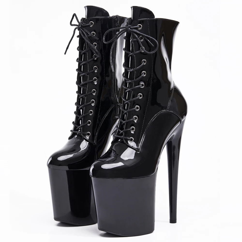Damen Plateau Ankle Boots Schnürung High Heel Tanzschuhe - flohmarkt-deutschland.shop