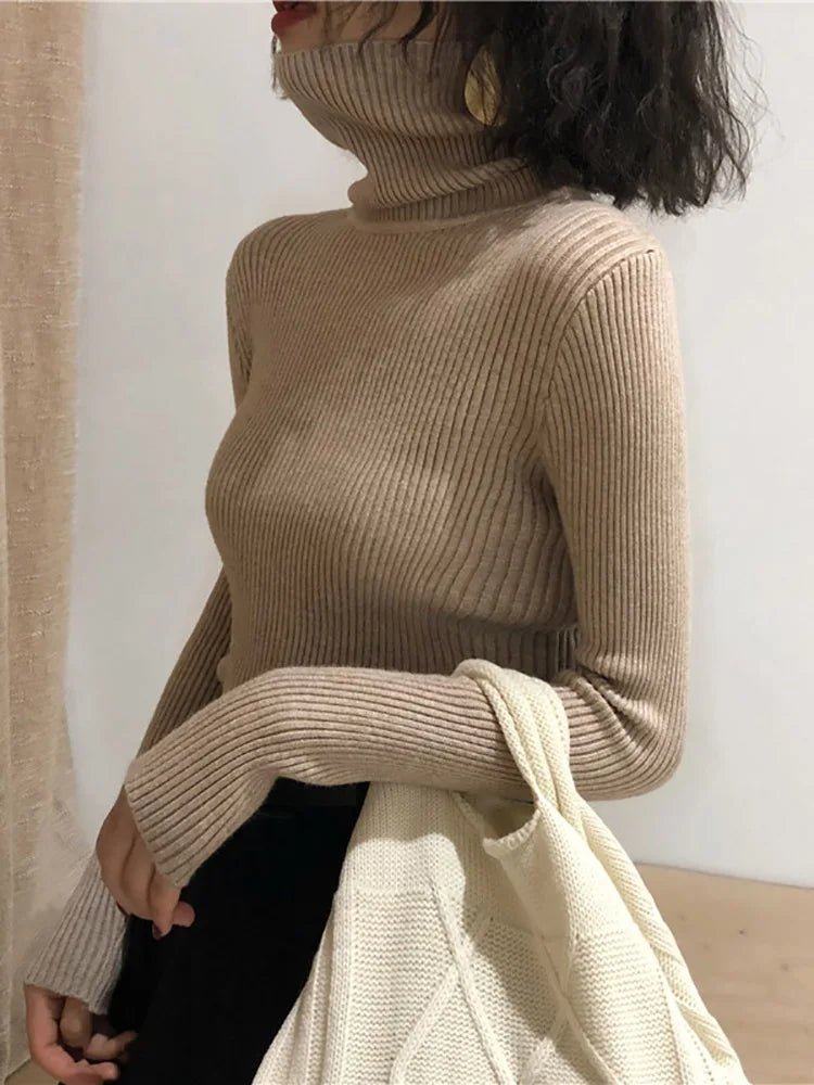 Damen Rollkragenpullover 2026 Herbst Winter Oberteile Koreanischer Slim-Fit Damen Pullover Strickpullover Pull Femme Hiver Truien - flohmarkt-deutschland.shop