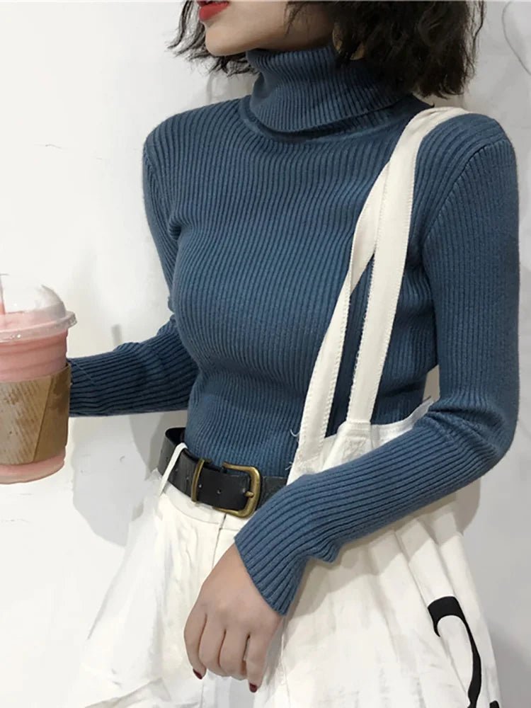 Damen Rollkragenpullover 2026 Herbst Winter Oberteile Koreanischer Slim-Fit Damen Pullover Strickpullover Pull Femme Hiver Truien - flohmarkt-deutschland.shop