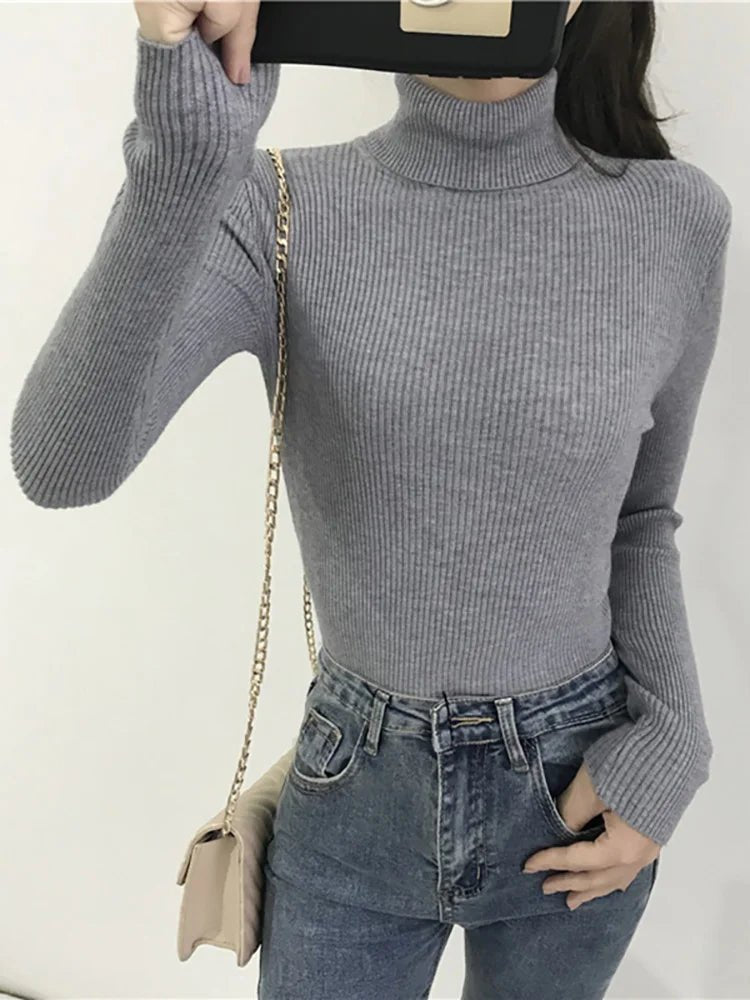 Damen Rollkragenpullover 2026 Herbst Winter Oberteile Koreanischer Slim-Fit Damen Pullover Strickpullover Pull Femme Hiver Truien - flohmarkt-deutschland.shop