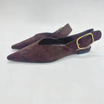 Damen Slingback Flats – spitze Zehenpartie, Kunstwildleder, Retro-Römerschuh - flohmarkt-deutschland.shop
