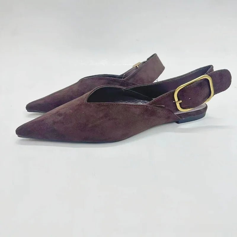 Damen Slingback Flats – spitze Zehenpartie, Kunstwildleder, Retro-Römerschuh - flohmarkt-deutschland.shop