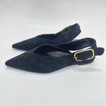 Damen Slingback Flats – spitze Zehenpartie, Kunstwildleder, Retro-Römerschuh - flohmarkt-deutschland.shop