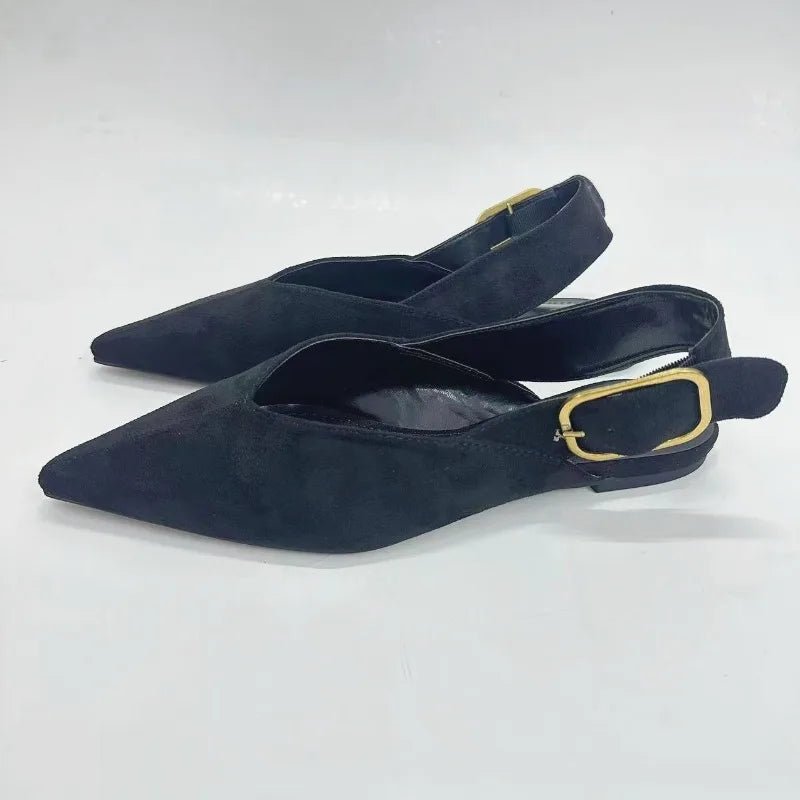Damen Slingback Flats – spitze Zehenpartie, Kunstwildleder, Retro-Römerschuh - flohmarkt-deutschland.shop