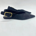 Damen Slingback Flats – spitze Zehenpartie, Kunstwildleder, Retro-Römerschuh - flohmarkt-deutschland.shop