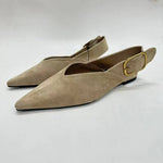Damen Slingback Flats – spitze Zehenpartie, Kunstwildleder, Retro-Römerschuh - flohmarkt-deutschland.shop