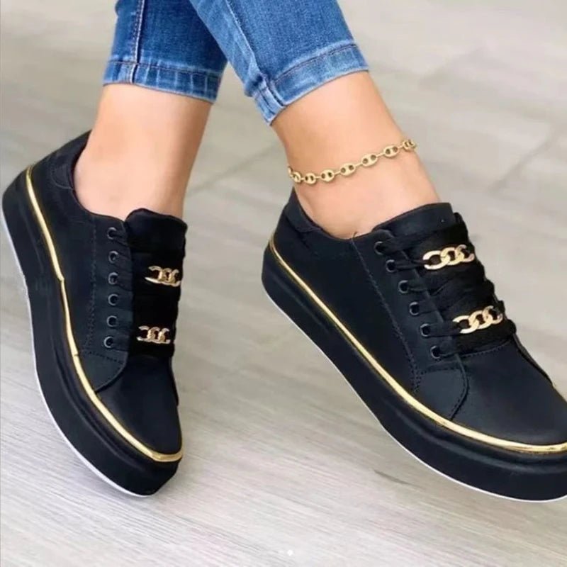 Damen-Turnschuhe, neue Modekette, Leder, bequeme runde Zehen, Plateau-Turnschuhe, Schnür-Walking, vulkanisierte Damenschuhe - flohmarkt-deutschland.shop