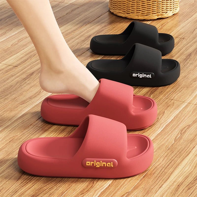 Damen Wolken-Hausschuhe – Plateau-Sandalen mit weicher Sohle & Briefdruck - flohmarkt-deutschland.shop
