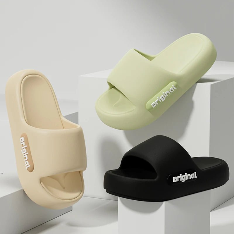 Damen Wolken-Hausschuhe – Plateau-Sandalen mit weicher Sohle & Briefdruck - flohmarkt-deutschland.shop