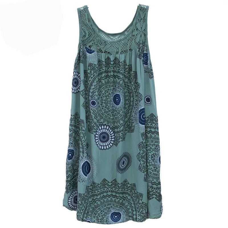 Damenbekleidung, Sommer, ärmelloses Leibchenkleid, Spitzendruck, ärmellos, große Schaukel, lockeres sexy Kleid, langer Rock, Übergröße - flohmarkt-deutschland.shop