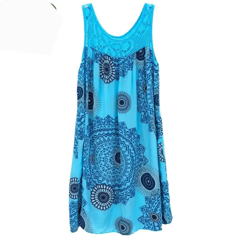 Damenbekleidung, Sommer, ärmelloses Leibchenkleid, Spitzendruck, ärmellos, große Schaukel, lockeres sexy Kleid, langer Rock, Übergröße - flohmarkt-deutschland.shop