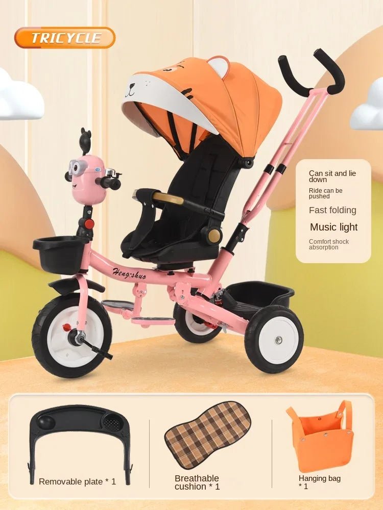 Das Dreirad kann gefaltet, zurück gelehnt und sitzend werden, und das Fahrrad kann von Hand geschoben werden - flohmarkt-deutschland.shop