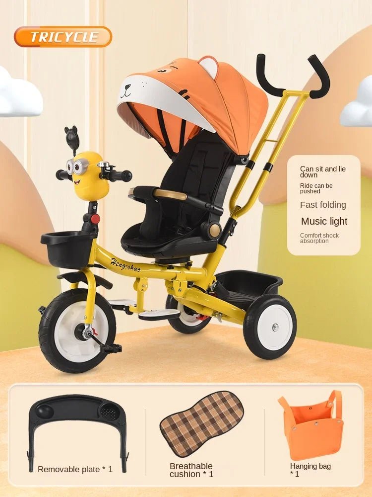 Das Dreirad kann gefaltet, zurück gelehnt und sitzend werden, und das Fahrrad kann von Hand geschoben werden - flohmarkt-deutschland.shop