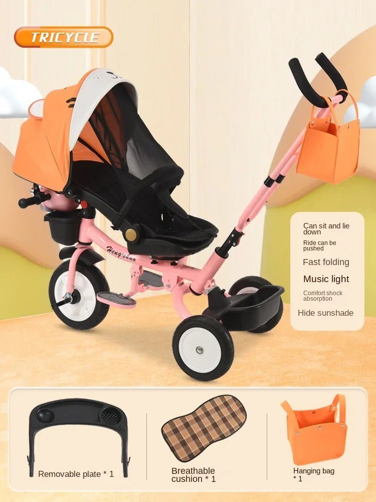 Das Dreirad kann gefaltet, zurück gelehnt und sitzend werden, und das Fahrrad kann von Hand geschoben werden - flohmarkt-deutschland.shop