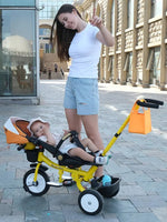 Das Dreirad kann gefaltet, zurück gelehnt und sitzend werden, und das Fahrrad kann von Hand geschoben werden - flohmarkt-deutschland.shop