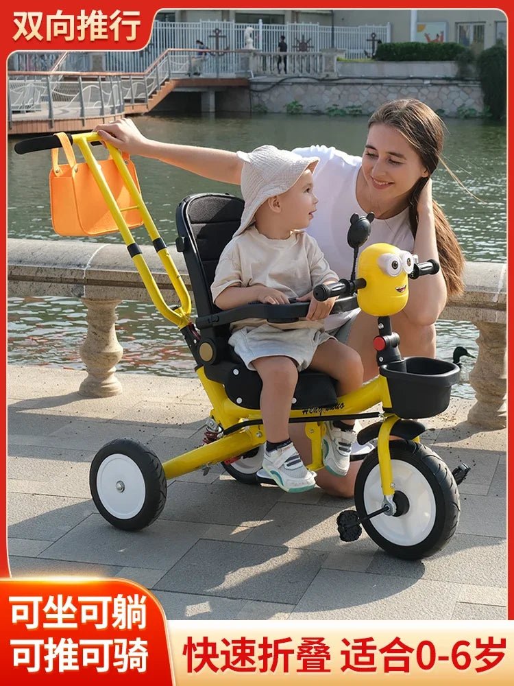 Das Dreirad kann gefaltet, zurück gelehnt und sitzend werden, und das Fahrrad kann von Hand geschoben werden - flohmarkt-deutschland.shop