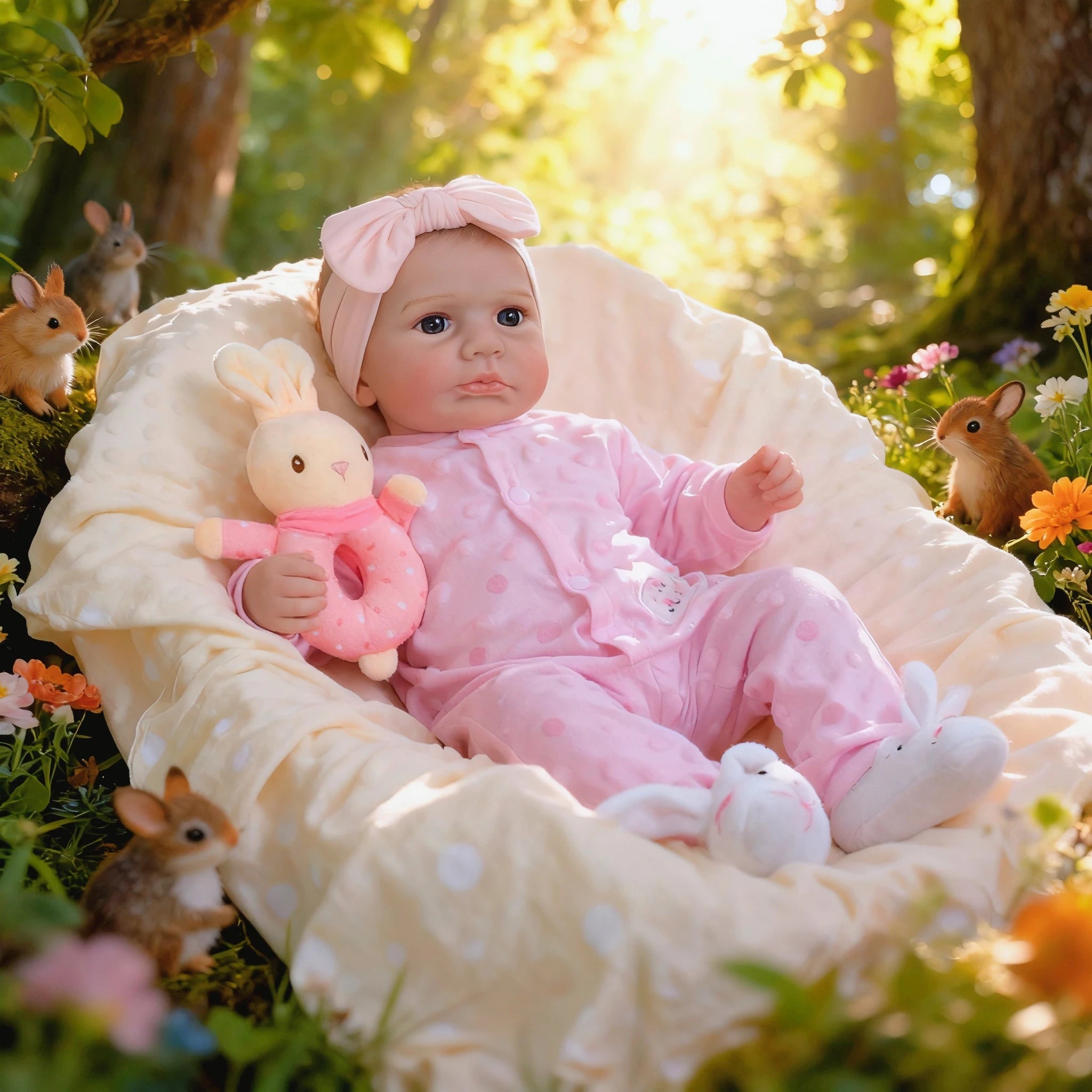 NPK 19inch Lifelike Handmade LouLou Awake Girl Doll with Detailed Painting Real Soft Touch Cute Handy Small Baby Figure