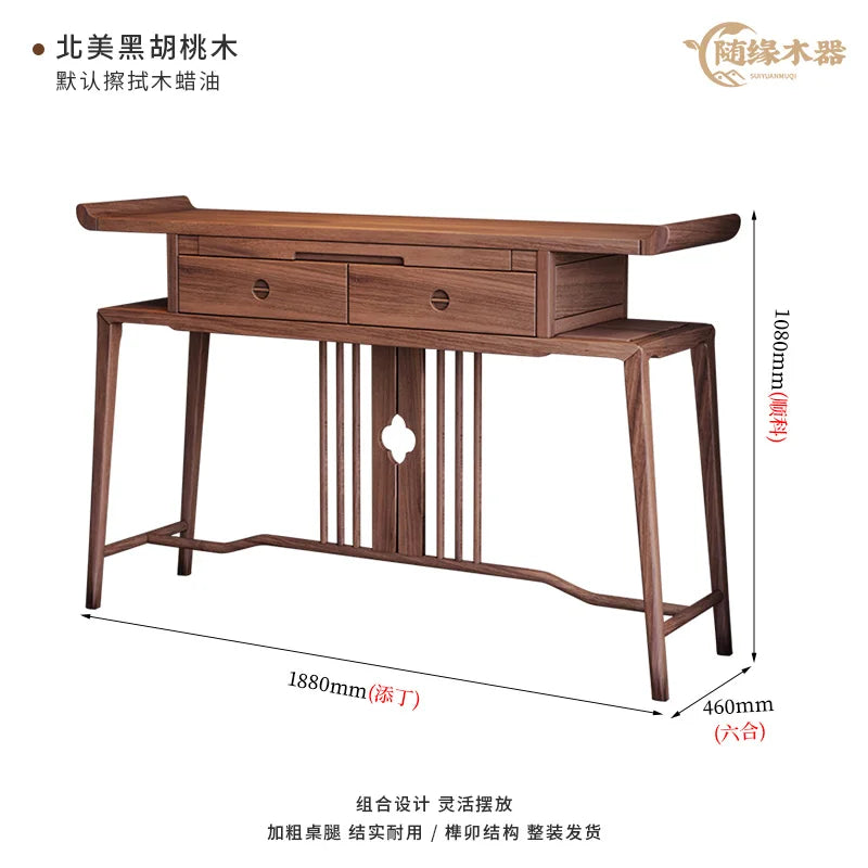 XL Altar Incense Burner Table Black Walnut Wooden Hallway Altar Buddhist Hall Guanyin God of Wealth Prayer Altar Table