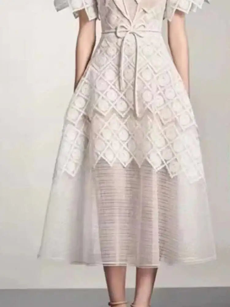 DEAT Elegantes Kleid Spitze Gaze Gespleißt Einfarbig Umlegekragen Kurzarm Schlanke frauen Kleider 2025, Frühjahr Neue 15DZ285 - flohmarkt-deutschland.shop