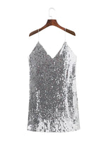 Deep V Neck Autumn Silver Sequined Backless Sexy Dress Women Off Shoulder Mini Dress Christmas Party Club Strap Dresses Vestidos - flohmarkt-deutschland.shop