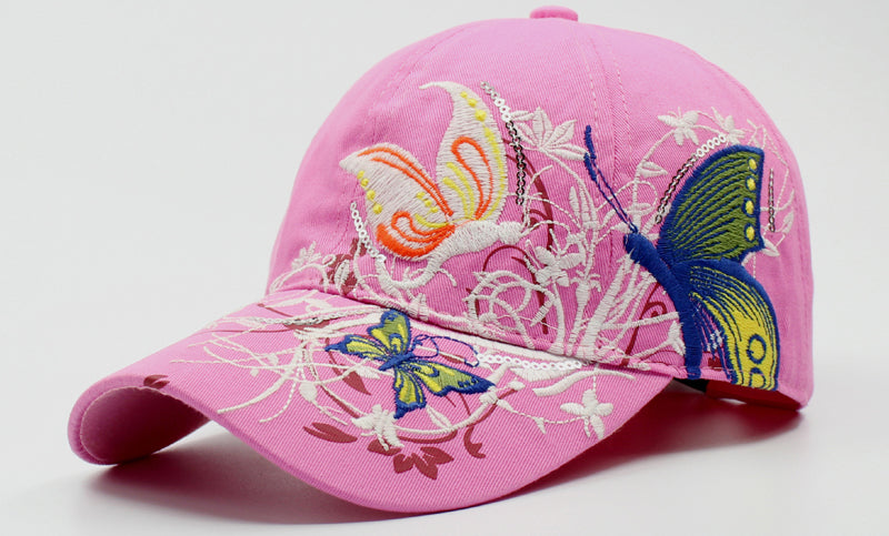 Butterfly Embroidery Baseball Cap with Sun Protection