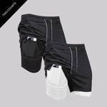 Doppelschichtige Fitness-Shorts für Herren, für Fitness, Fitnessstudio, Training, 2-in-1-Sport-Shorts, schnell trocknend, Workout, Joggen, Doppeldeck, Sommer - flohmarkt-deutschland.shop