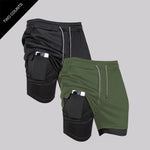 Doppelschichtige Fitness-Shorts für Herren, für Fitness, Fitnessstudio, Training, 2-in-1-Sport-Shorts, schnell trocknend, Workout, Joggen, Doppeldeck, Sommer - flohmarkt-deutschland.shop