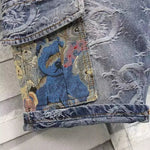 Drachen Denim Shorts Herren – Y2K Jeans, bestickt, Sommer 2025 - flohmarkt-deutschland.shop