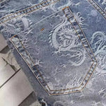 Drachen Denim Shorts Herren – Y2K Jeans, bestickt, Sommer 2025 - flohmarkt-deutschland.shop