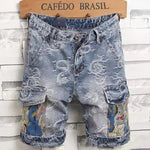 Drachen Denim Shorts Herren – Y2K Jeans, bestickt, Sommer 2025 - flohmarkt-deutschland.shop