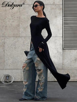 Dulzura Long Sleeves Side High Slit Maxi Dress Solid Sexy Long Dress Women’S Party Club Streetwear Autumn Winter Outfit - flohmarkt-deutschland.shop