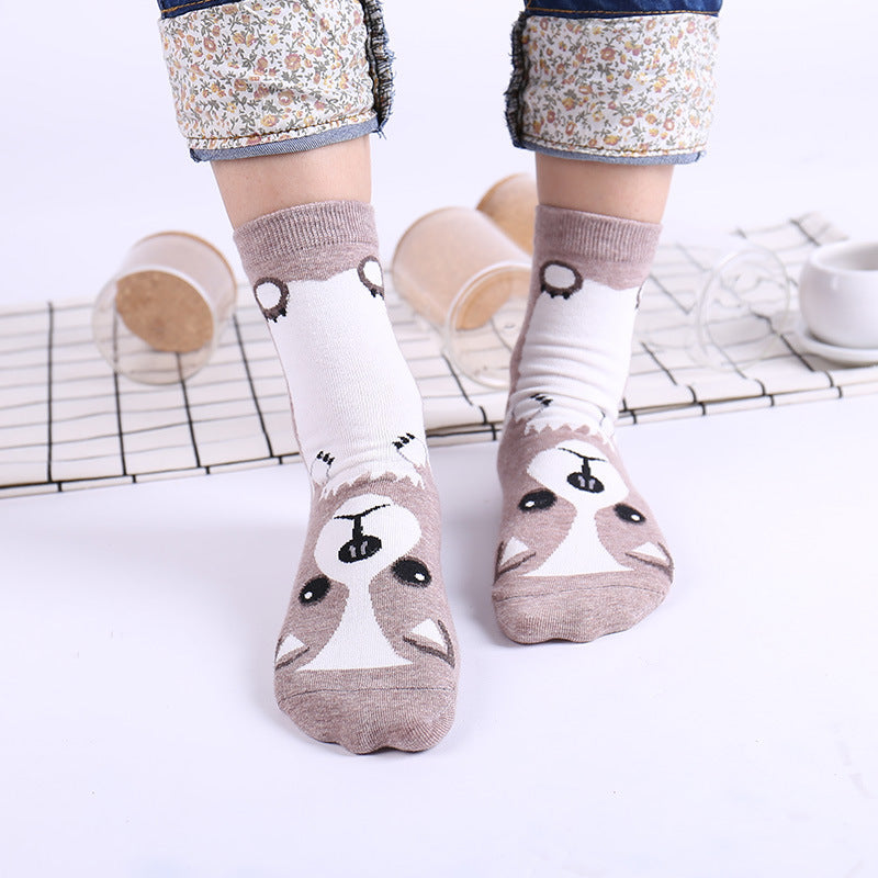 Cute Korean Cartoon Dog Cotton Mid-Calf Socks