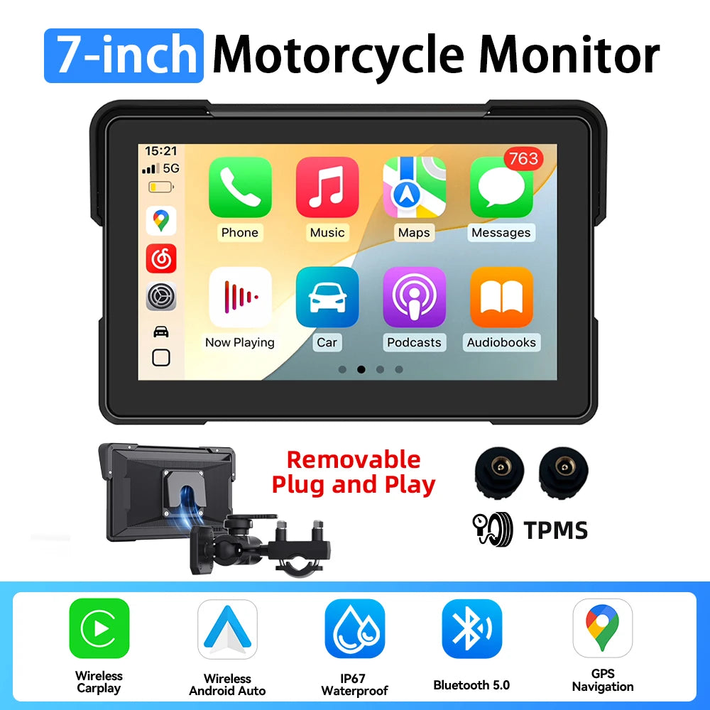 5/6/7 inch Motorcycle Display Screen Carplay Navigation Portable Digital Dashboard Motobike Android Auto Waterproof BT Monitor