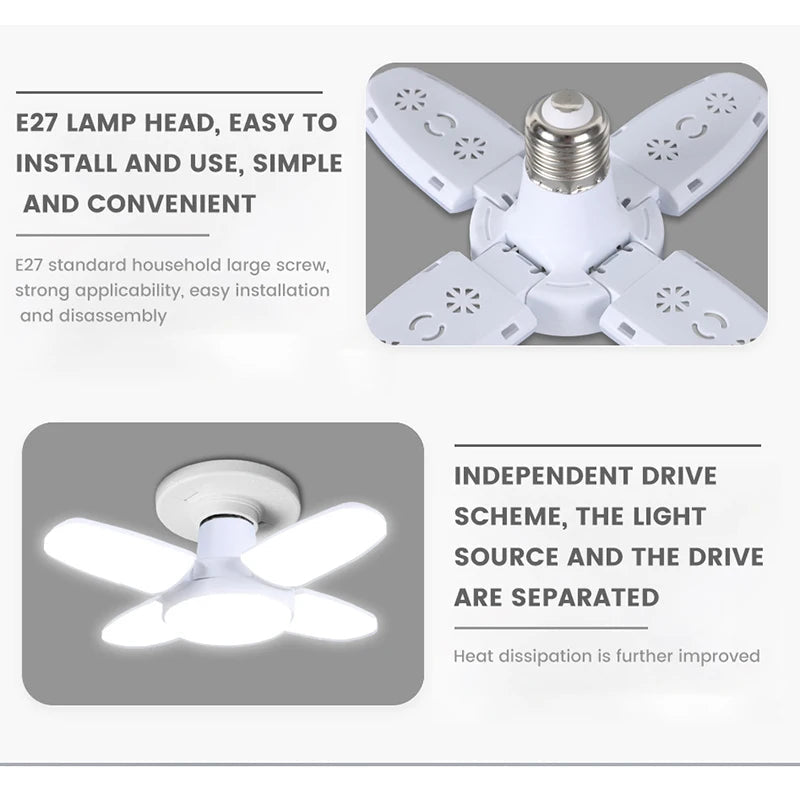 E27 Fan Shape Foldable 28W LED Bulb AC220V/110V Deformation for Home Ceiling Lights Warehouse and Garage White Light 6500K Bulb - flohmarkt-deutschland.shop