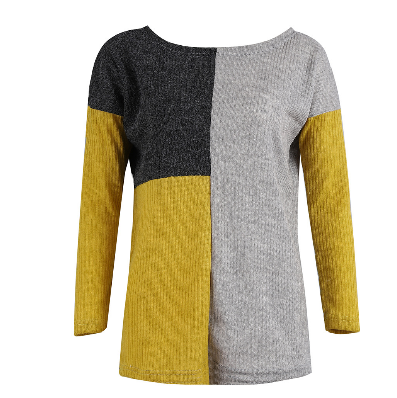 Color Block Loose Knit Sweater with Patchwork Design