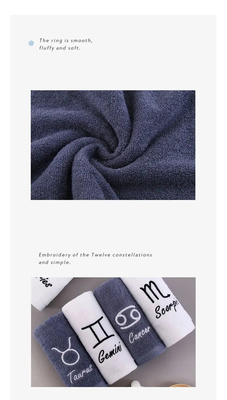Cotton Thickened Face Towel with Embroidered Constellations