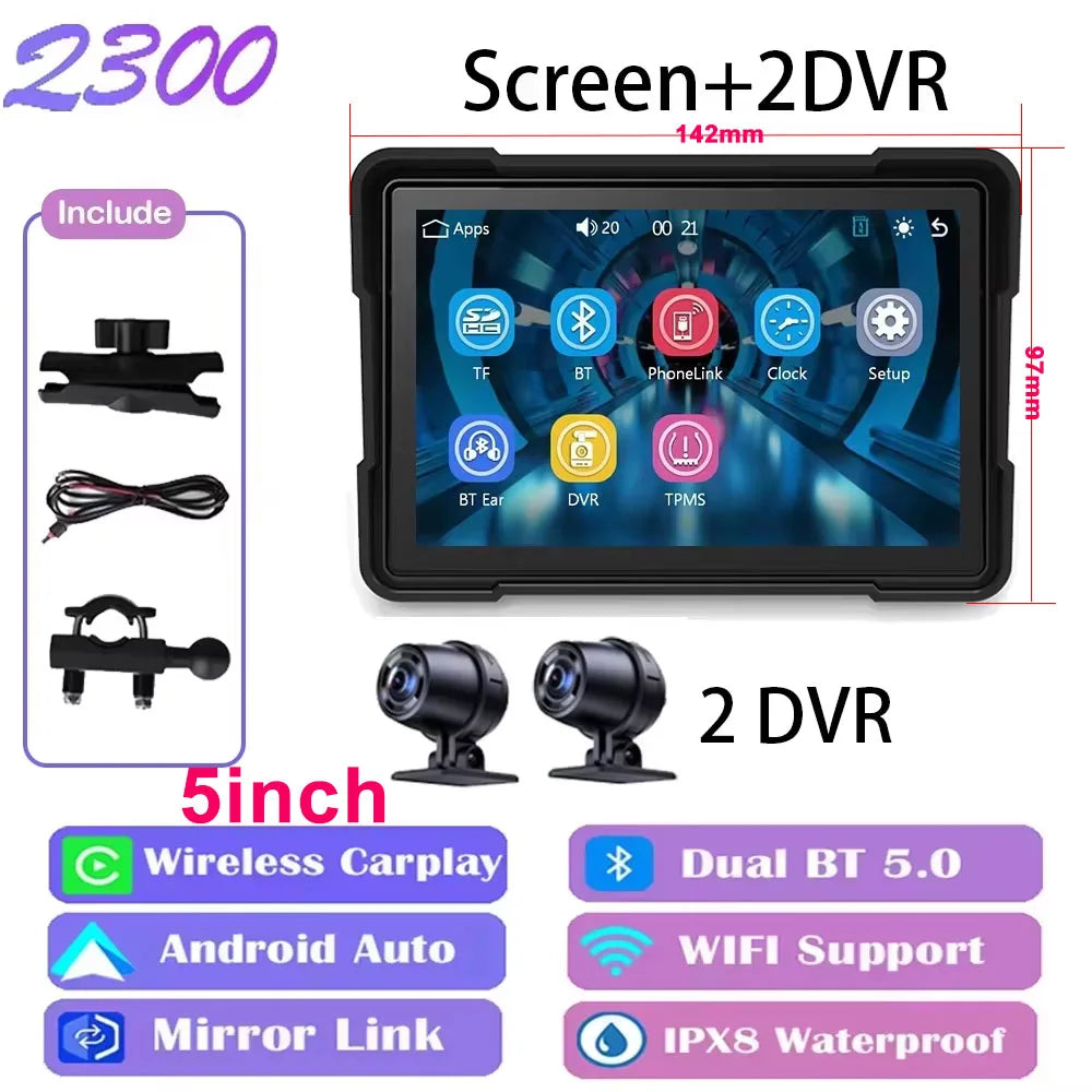 5/7 inch Carplay Motorcycle DVR Navigation GPS Wireless CarPlay Android Auto Airplay Display Screen Portable Moto Monitor IPX7