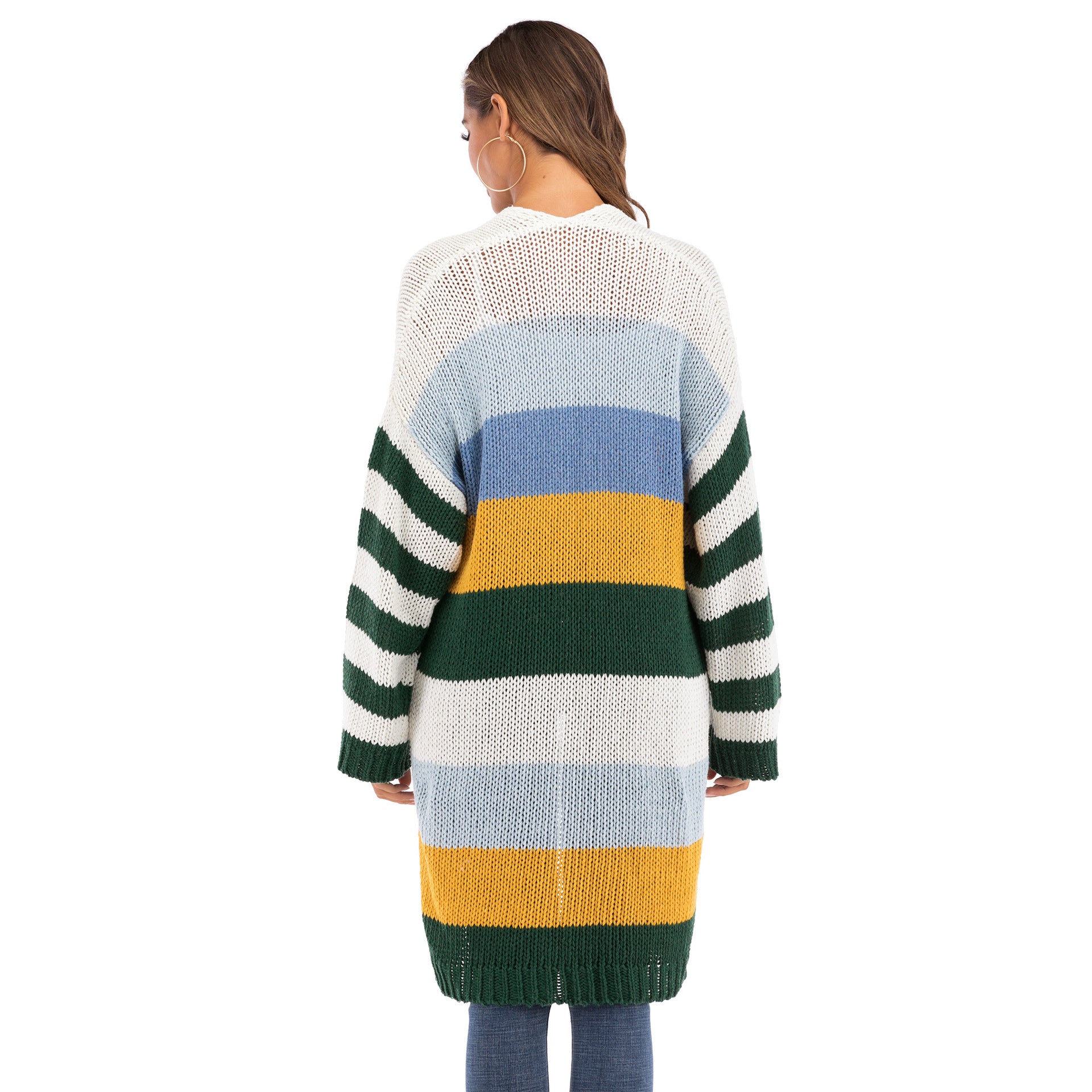 Fashionable Color-Block Loose Casual Knit Cardigan