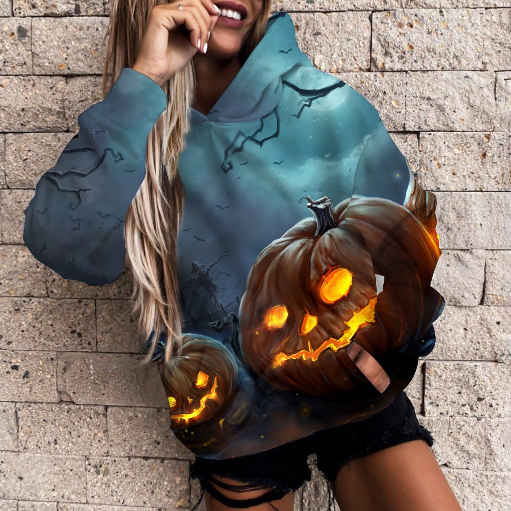 Women's 3D Printed Pumpkin Halloween Casual Hoodie