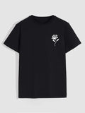 Men's Casual Crew Neck Rose Print T-Shirt (Regular/Oversize)
