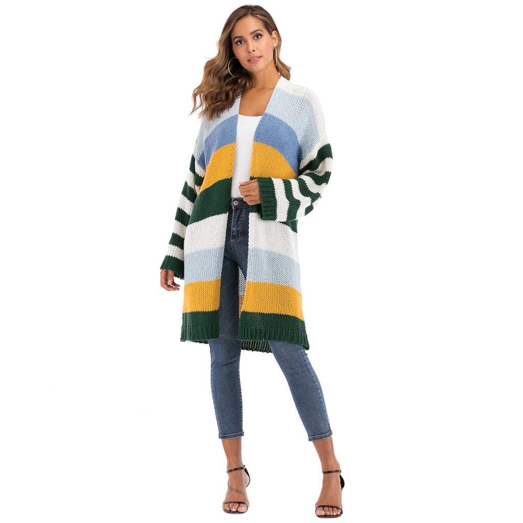 Fashionable Color-Block Loose Casual Knit Cardigan
