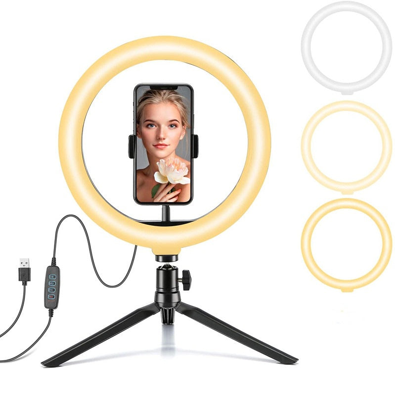 10-Inch Desktop Phone Stand with Ring Light for Selfies
