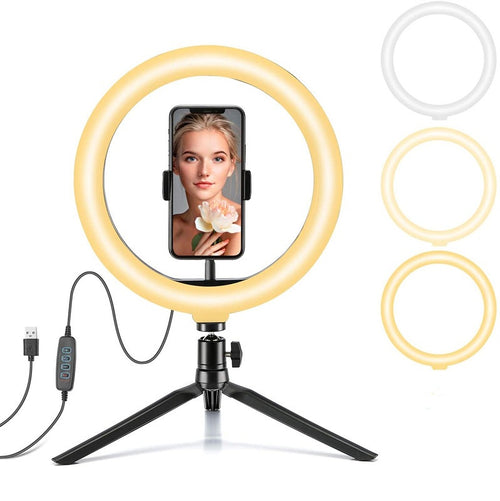 10-Inch Desktop Phone Stand with Ring Light for Selfies