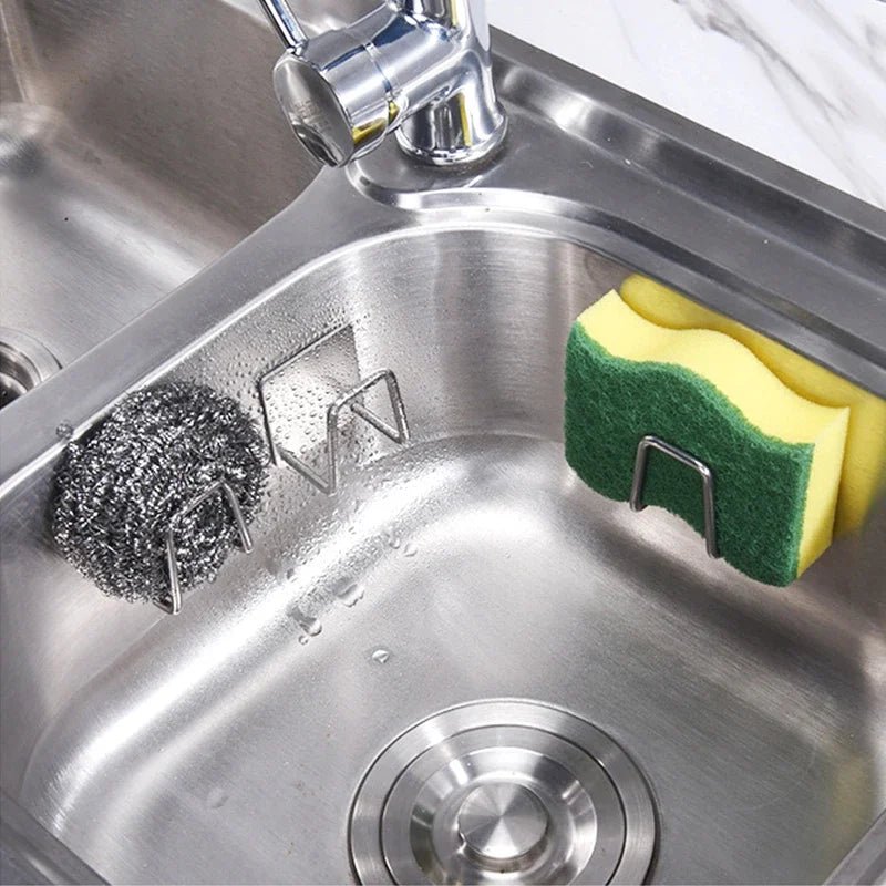 Edelstahl Küchen- und Badezimmer-Gadget: Spülbecken-Schwammhalter, Abtropf-Aufbewahrungsregal & Drahtbürsten-Organizer - flohmarkt-deutschland.shop