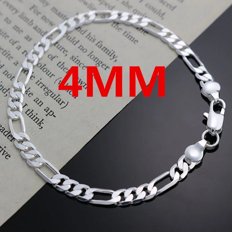 Edle Neu Kommen 925 Silber 4 MM Kette für Männer Frauen Armband Halskette Schmuck-Set Dame Weihnachten Geschenke Charms hochzeit - flohmarkt-deutschland.shop