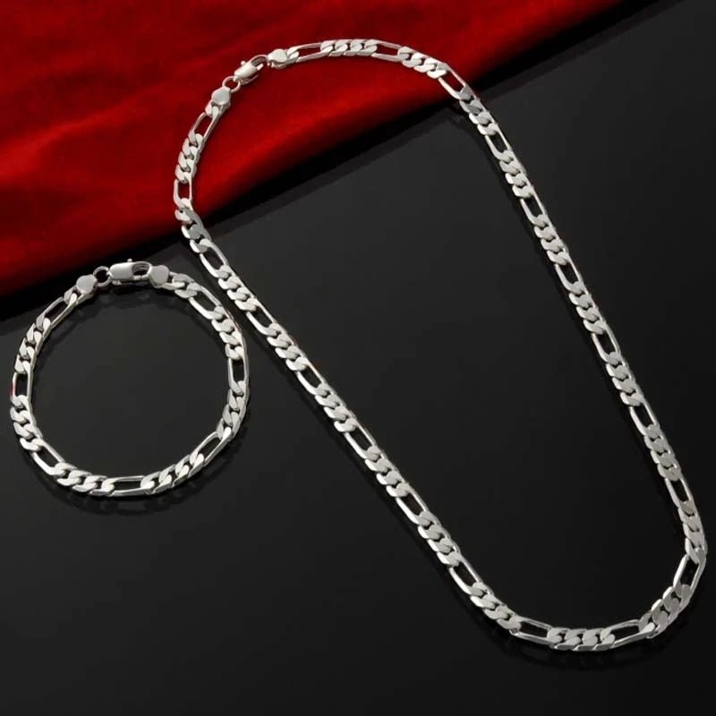 Edle Neu Kommen 925 Silber 4 MM Kette für Männer Frauen Armband Halskette Schmuck-Set Dame Weihnachten Geschenke Charms hochzeit - flohmarkt-deutschland.shop